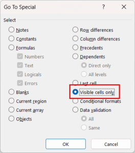 Copy Visible Cells Only in Excel