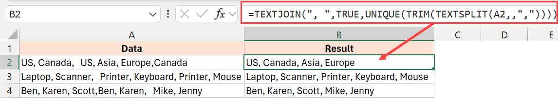 Formula to remove duplicates from a cell with inconsistent delimiter