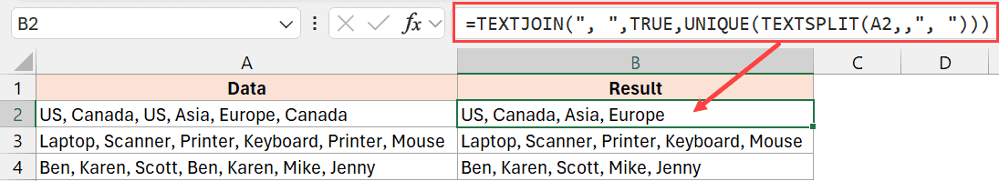 Formula to remove duplicates from a cell