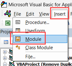 Insert a new Module in VBA