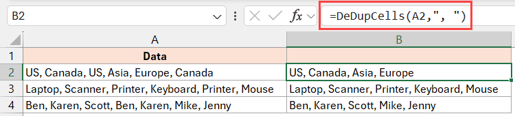 Using Dedupe formula in Excel