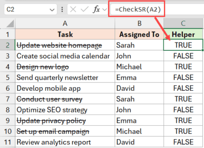 excel filter text with strikethrough
