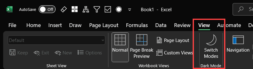 In the view tab select the switch modes option