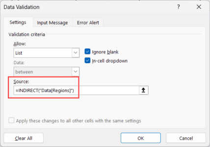 Create Data Validation List from Excel Table as Source