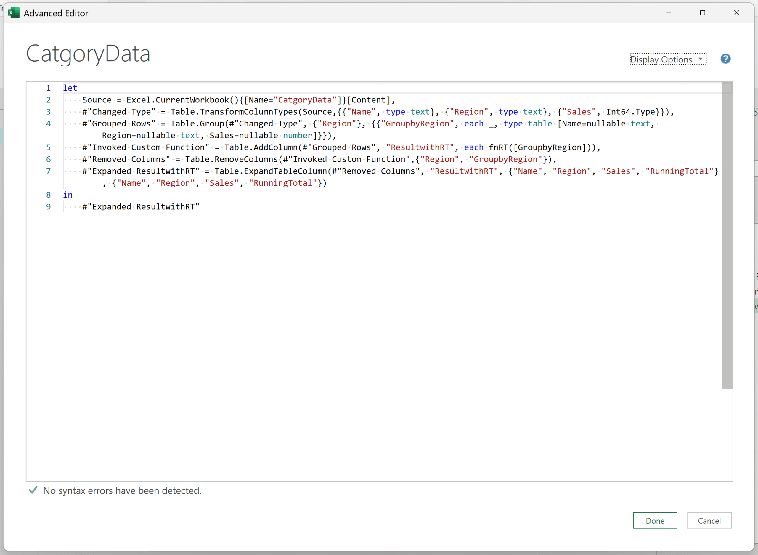 Advanced Editor with code in power query