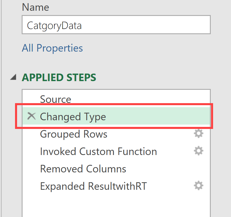 Changed Type step in power query