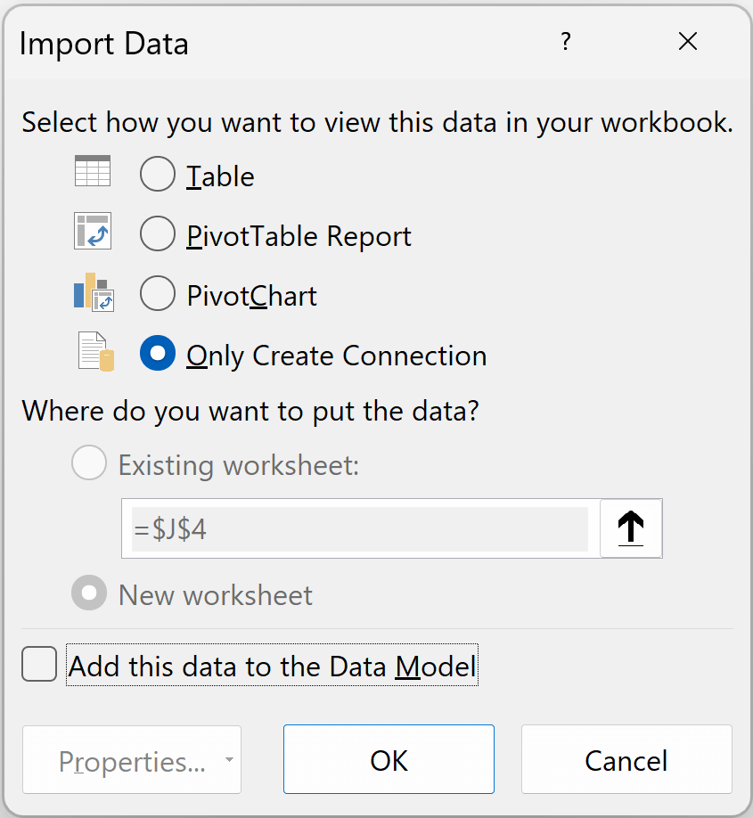 Data load options in Power Query