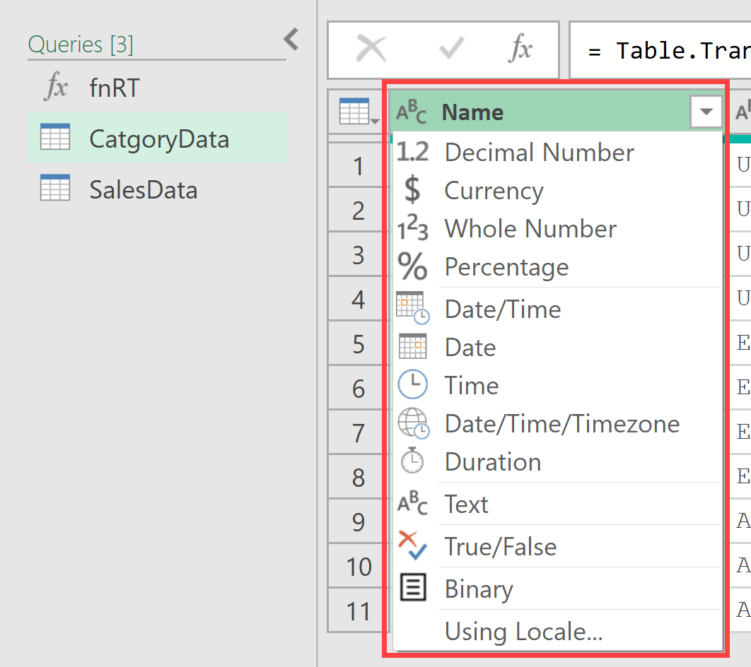 Data types in power query