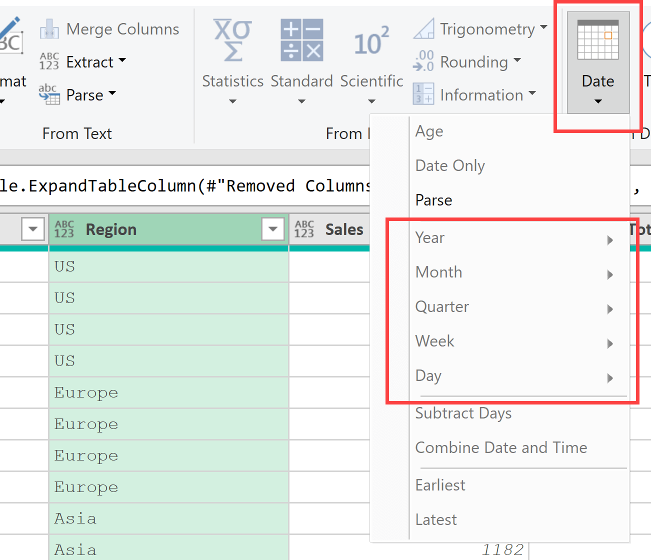 Date relation column options in power query
