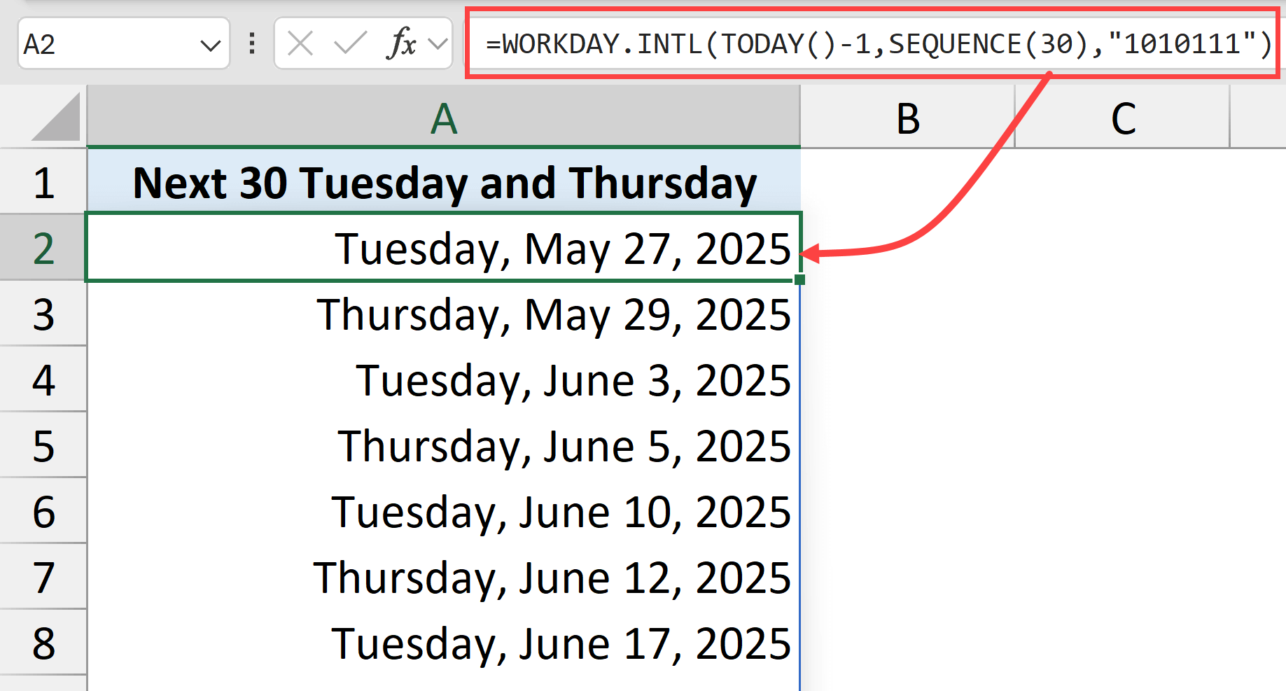 Get a list of specific working days
