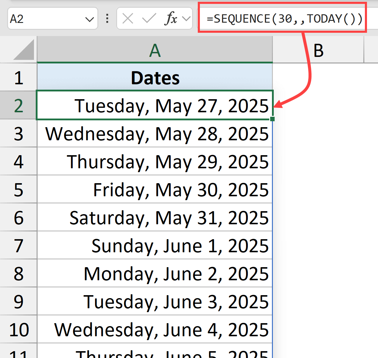 Getting 30 consecutive dates from today