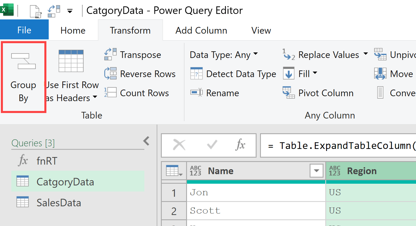 Groupby option in power query