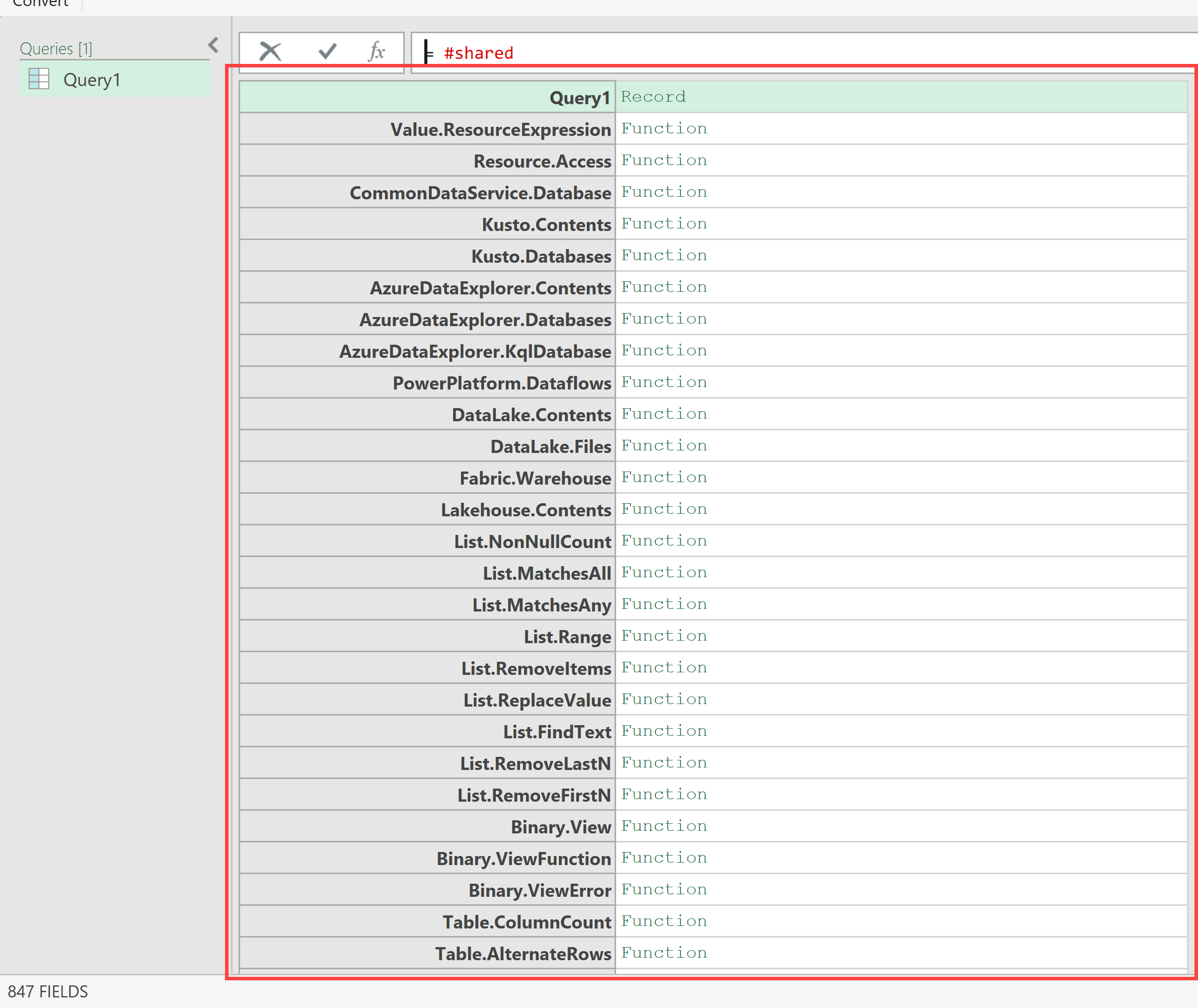 List of all functions in power query