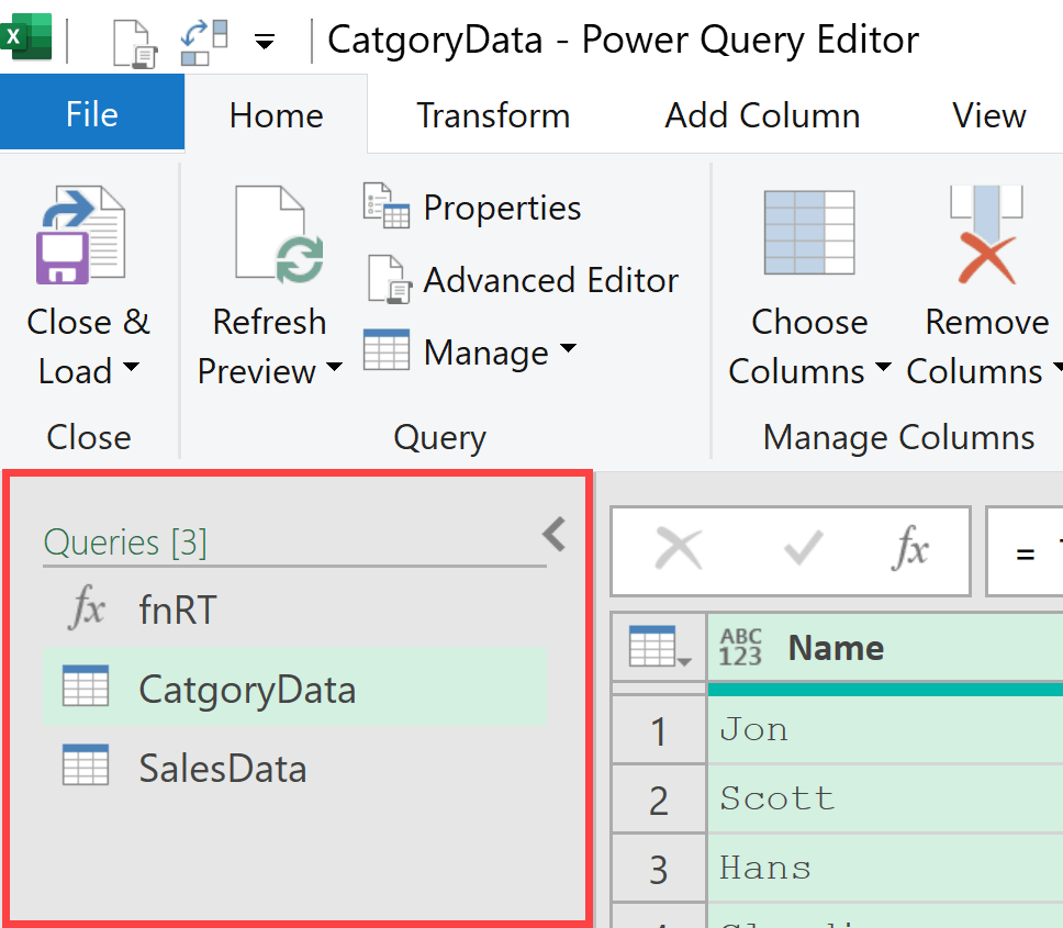 Query Panel on the left