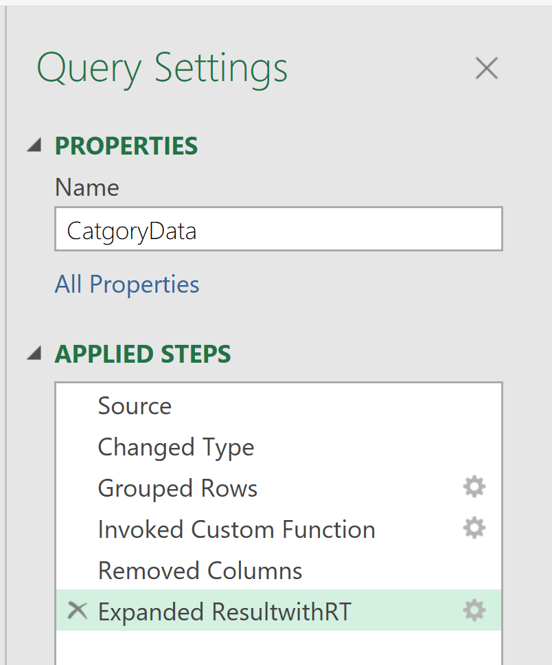 Query Setting Pane in Power Query