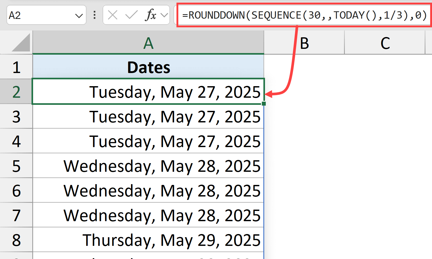 Repeating dates using the sequence function