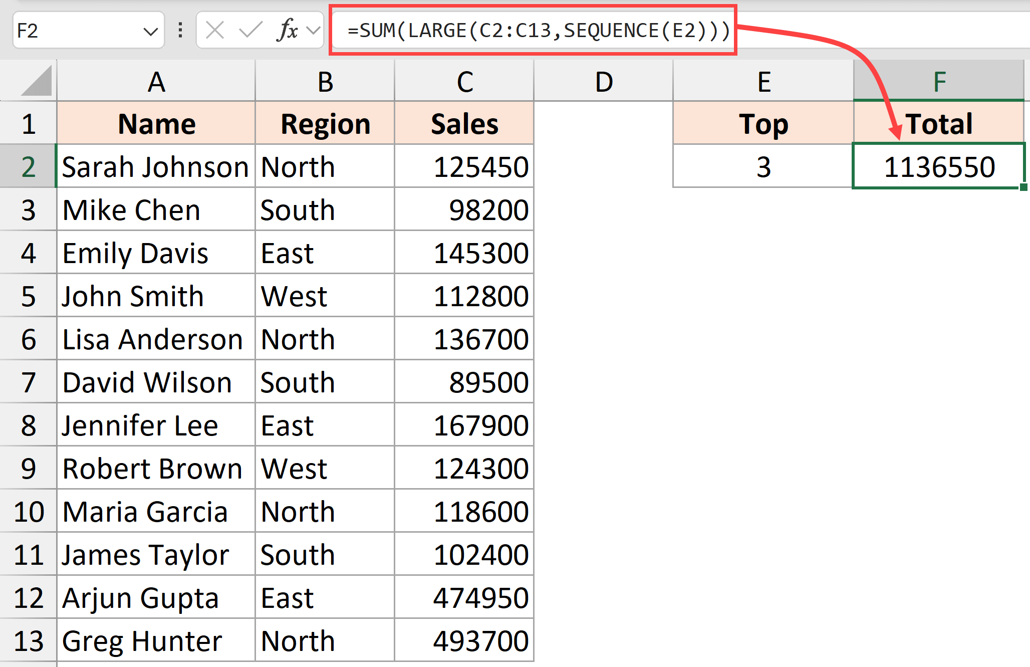 SUM top N large values using sequence
