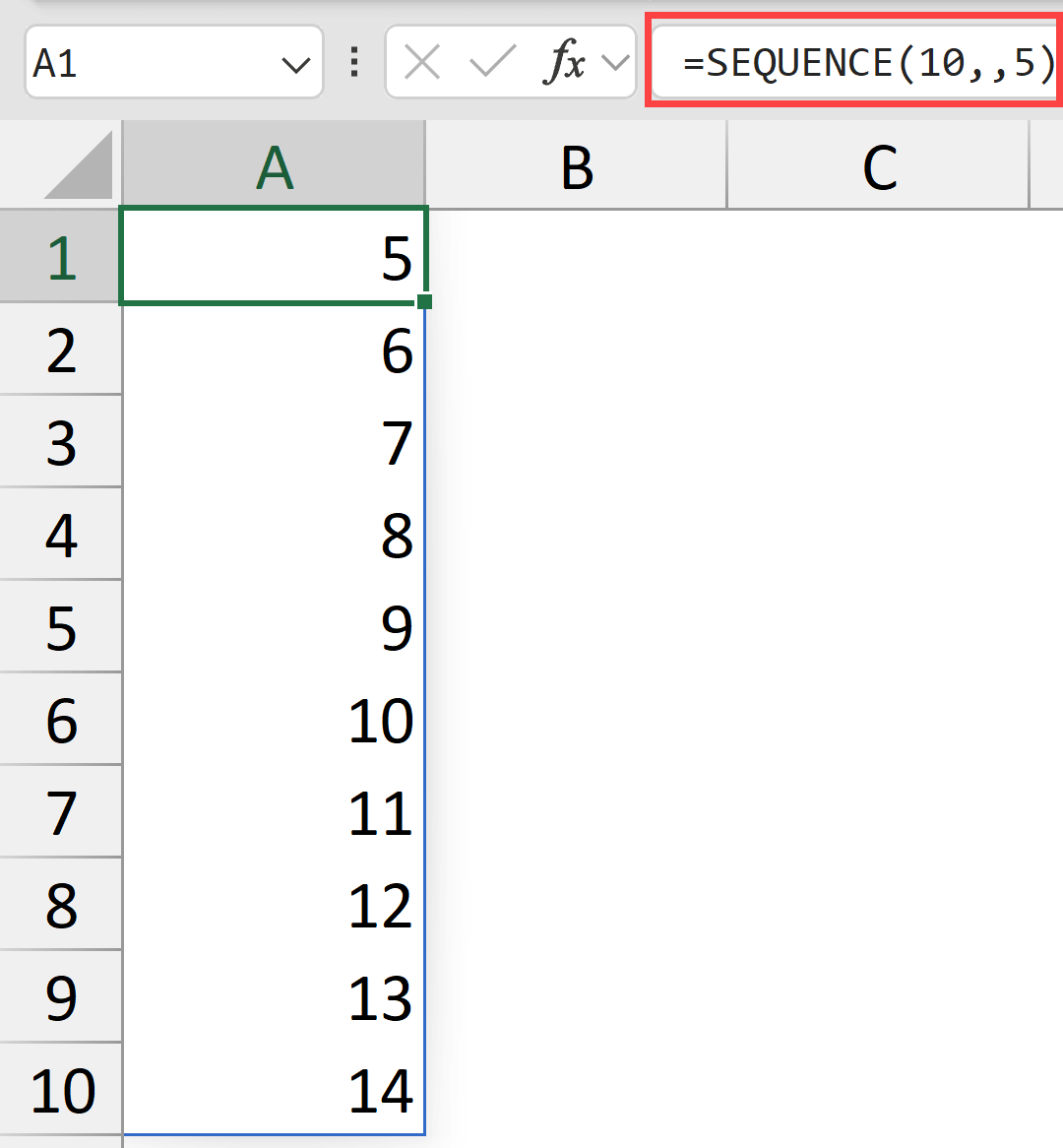 Sequence function with a start value