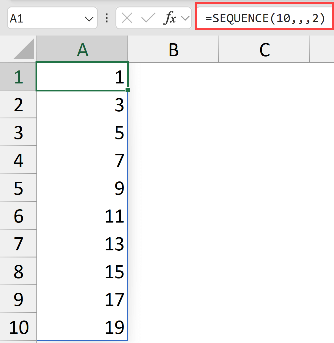 Sequence function with a step value