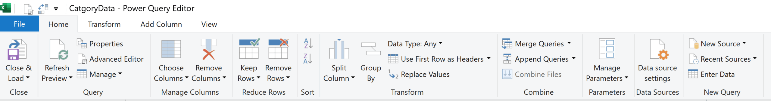 options in the home tab in Power query ribbon