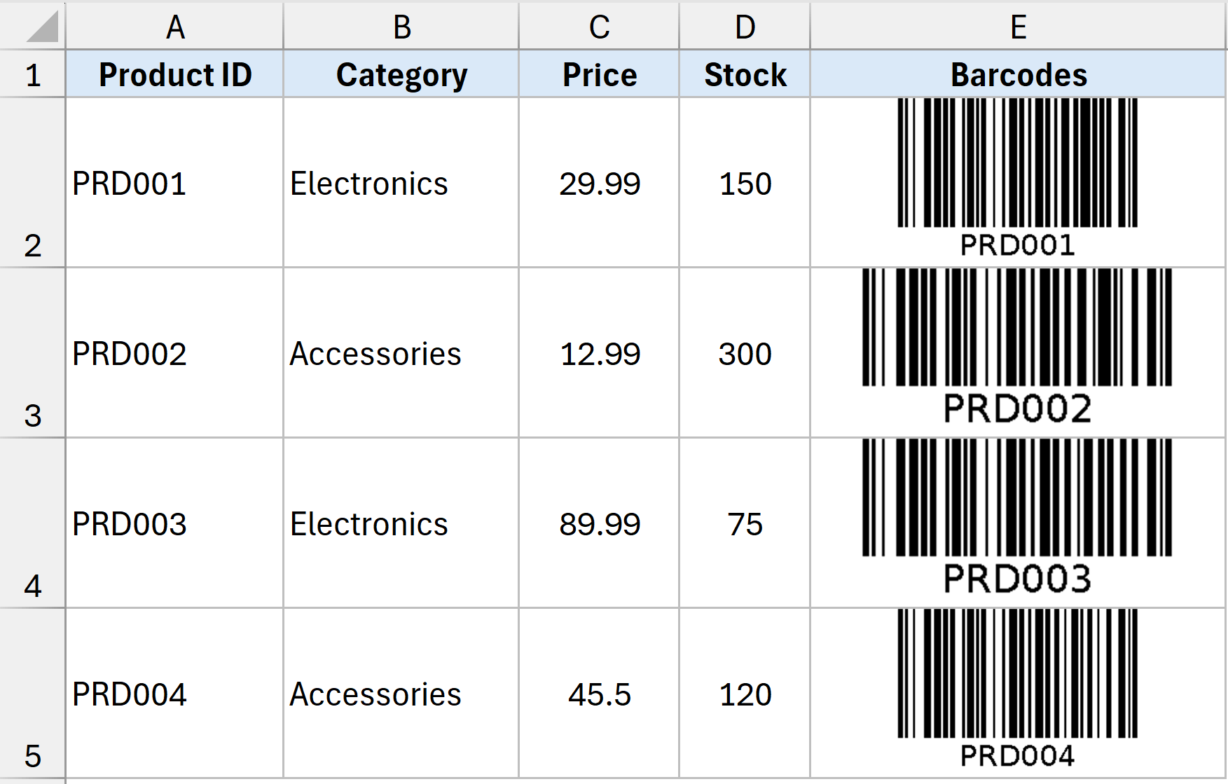Barcode is generated in Excel using the image function