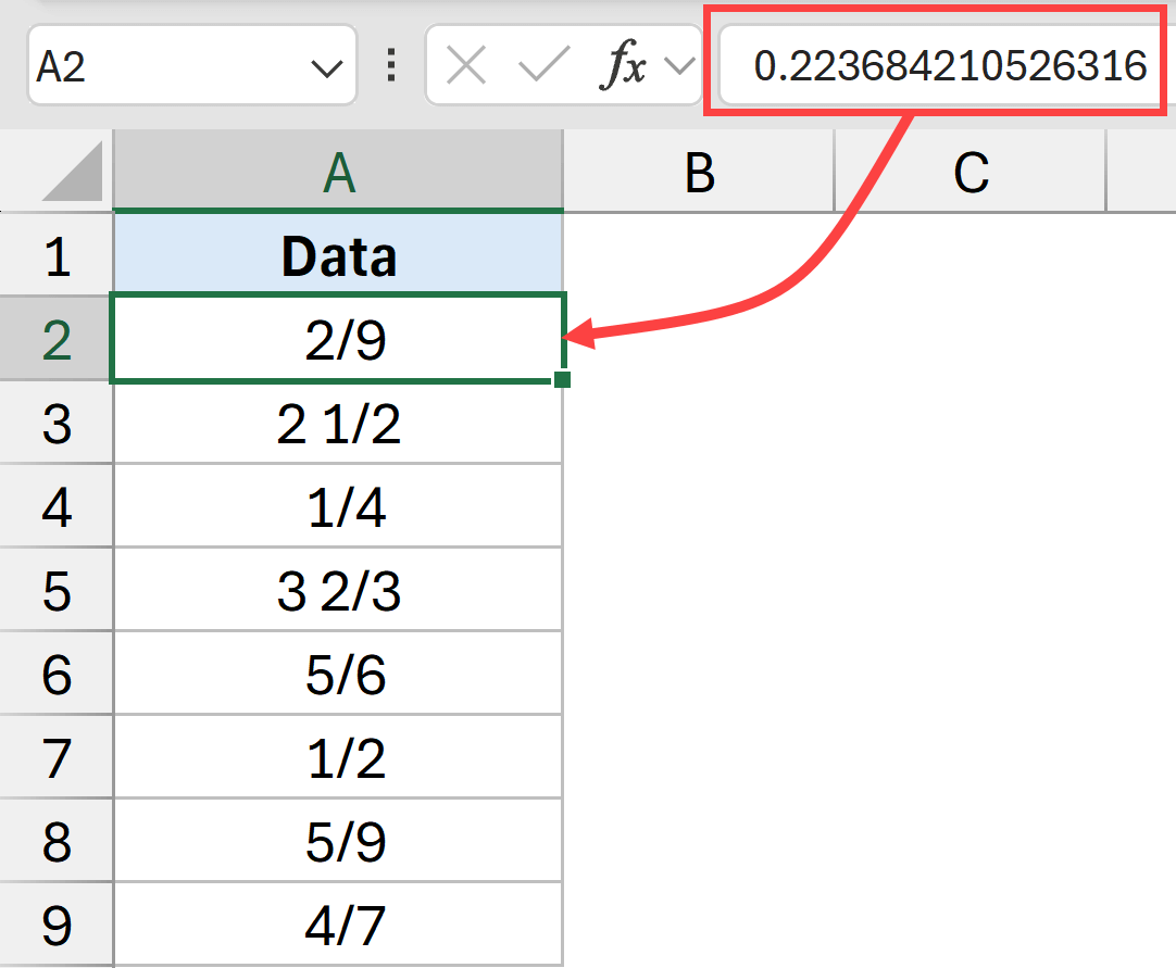Cell shows decimal in the formula bar