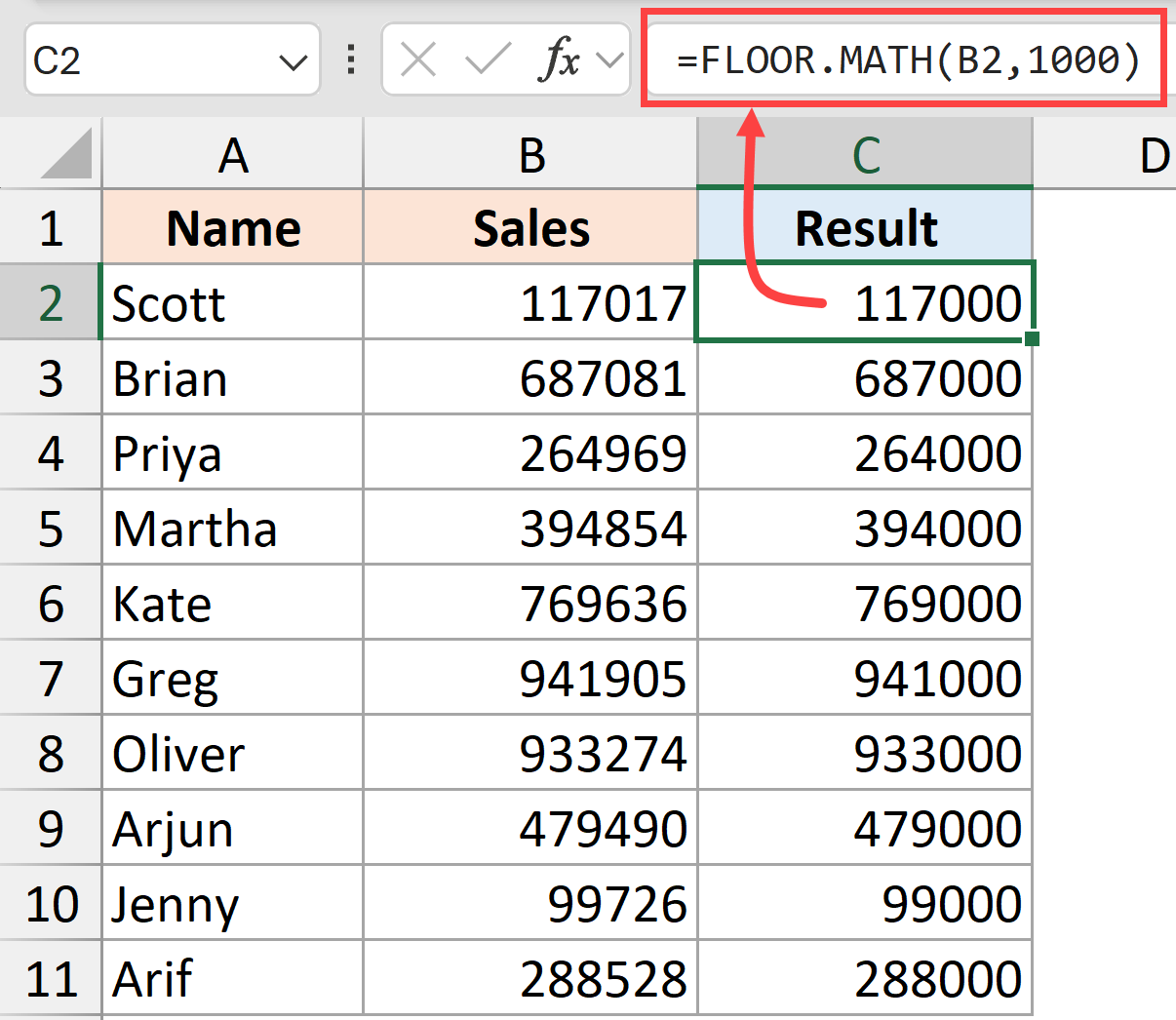 FLOORMATH to round to nearest 1000