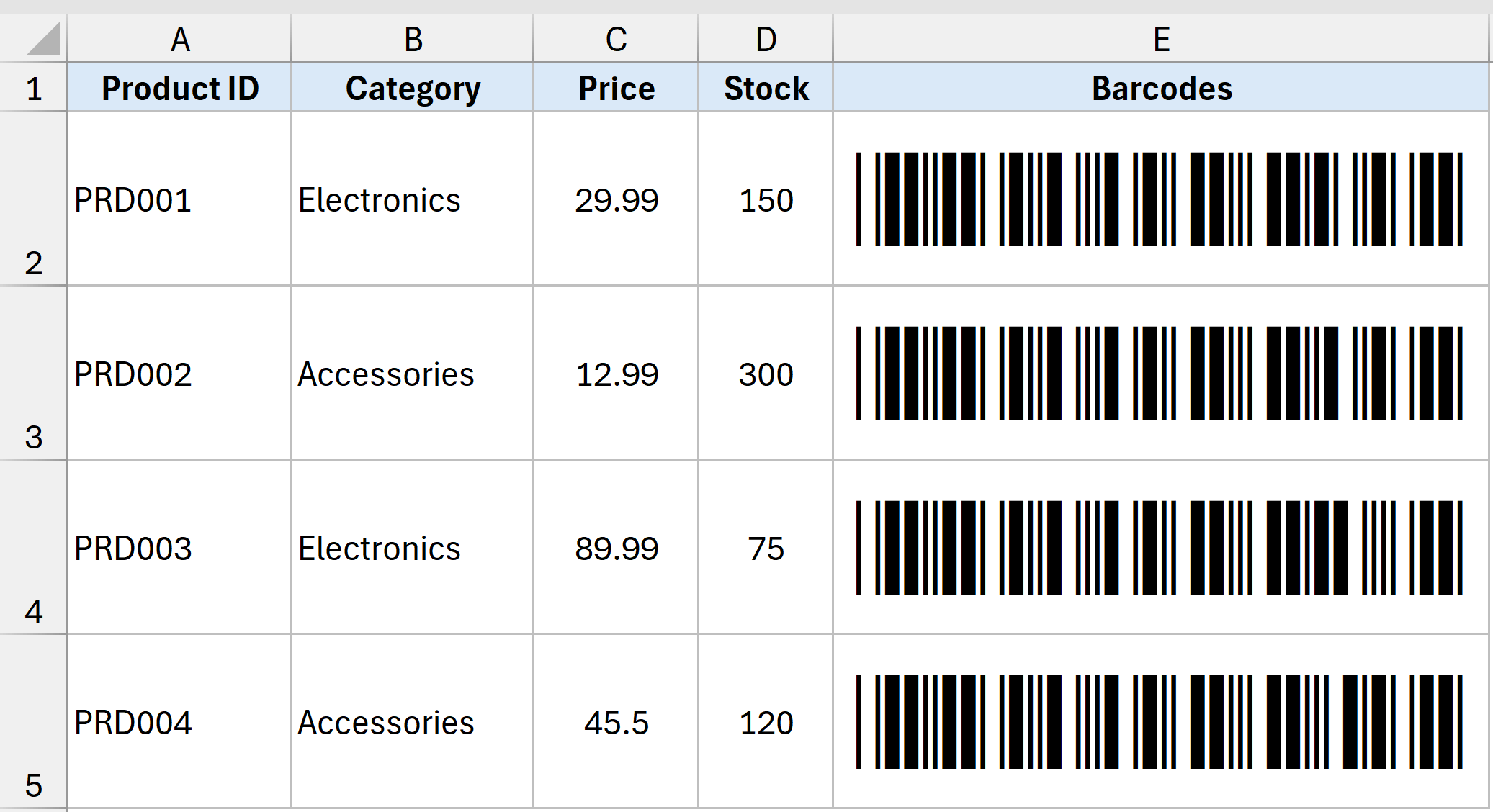 Increase the font of the barcode and change the row height and column width