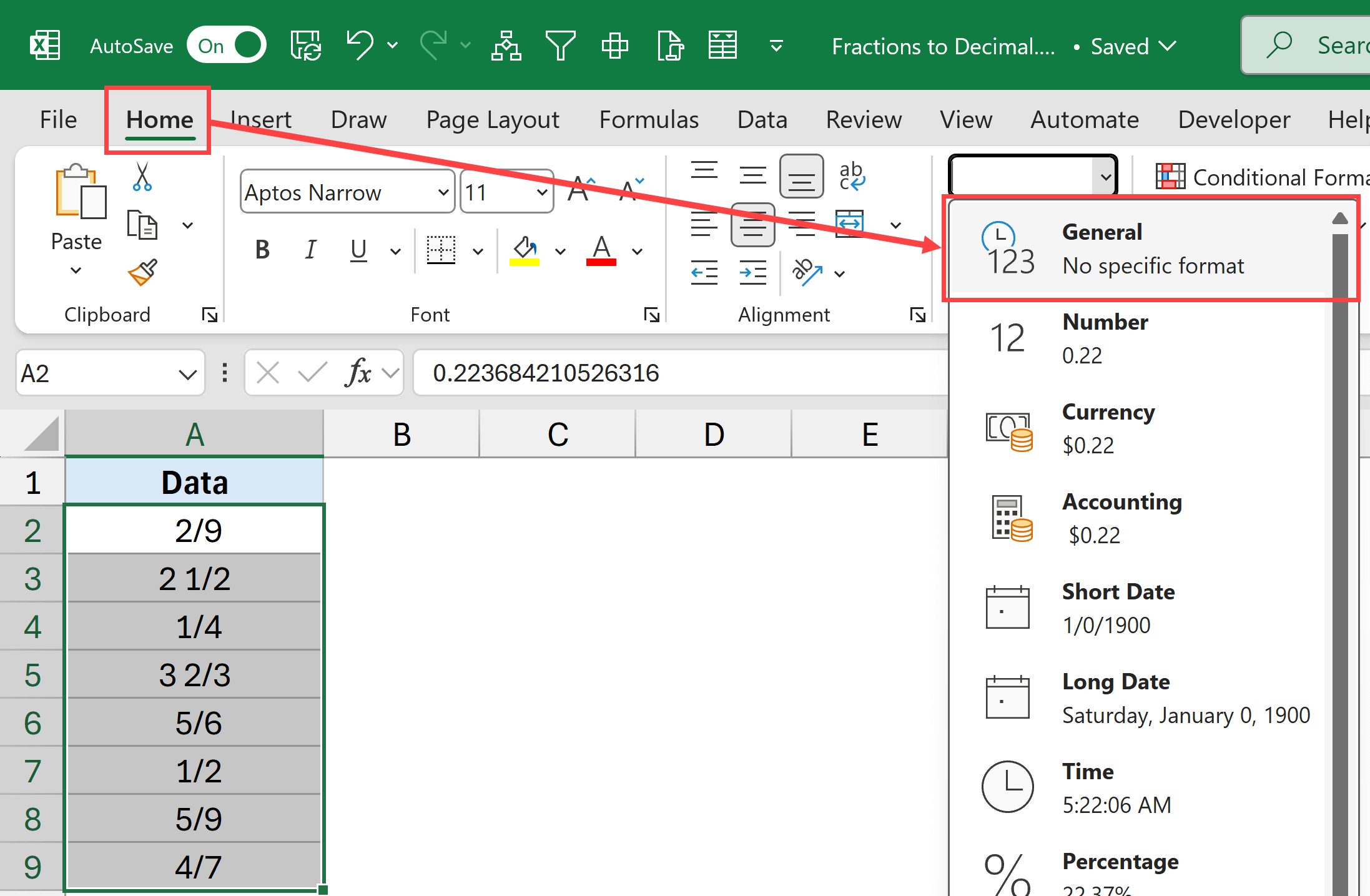 Set the formatting to general