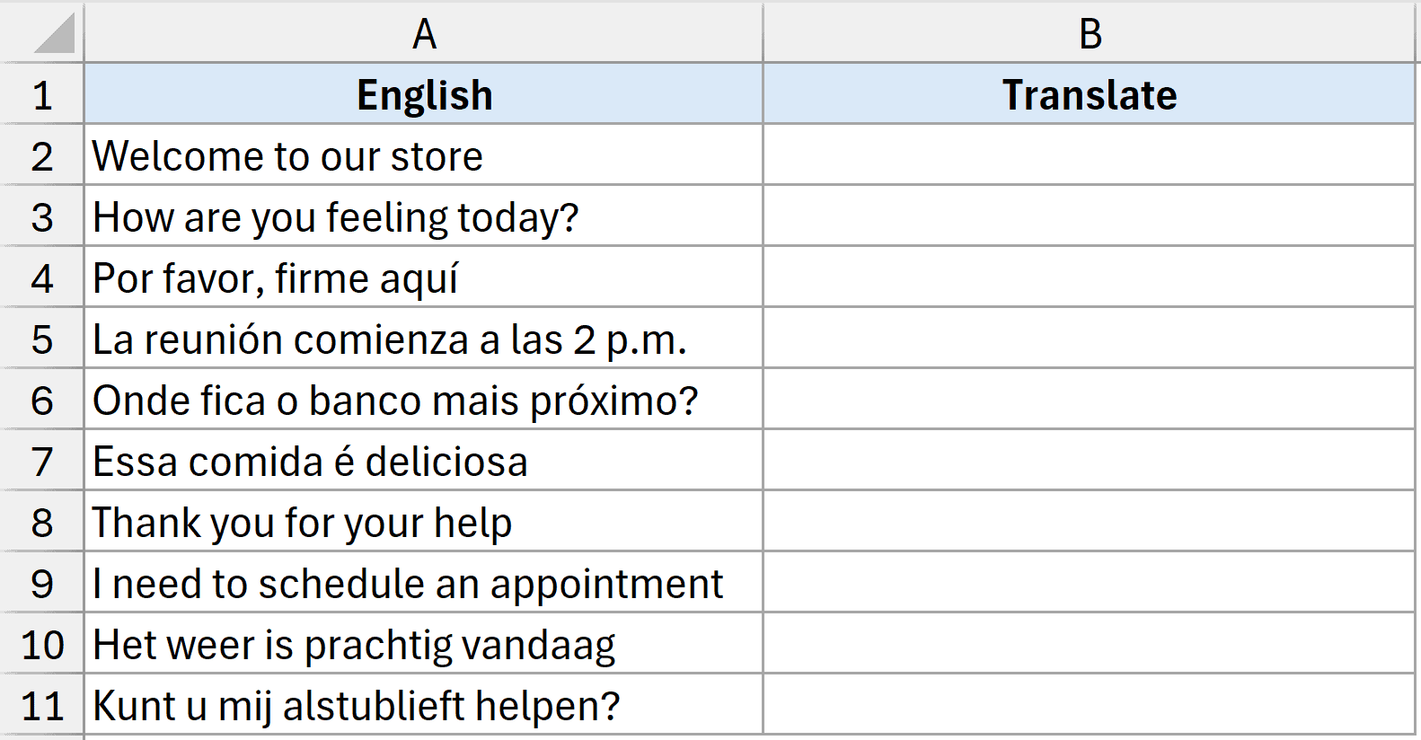Text in different languages that need to be translated into English