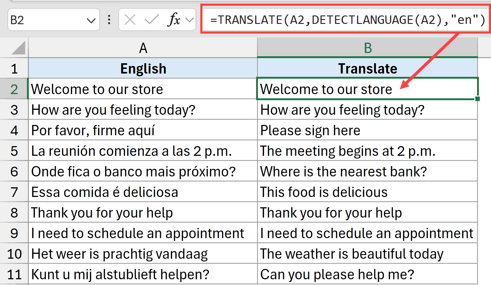 Translate function to first detect the language and then translate it into English.
