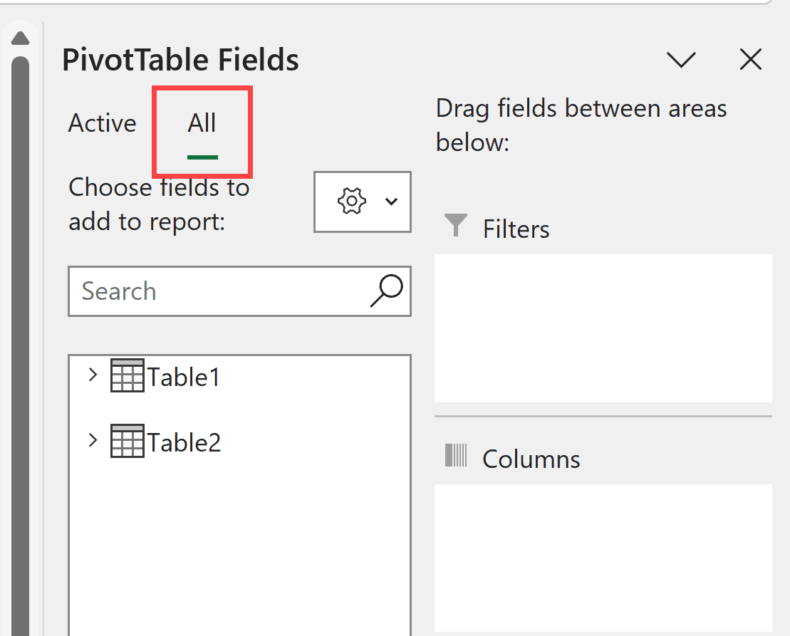 All option in Pivot Table Fields
