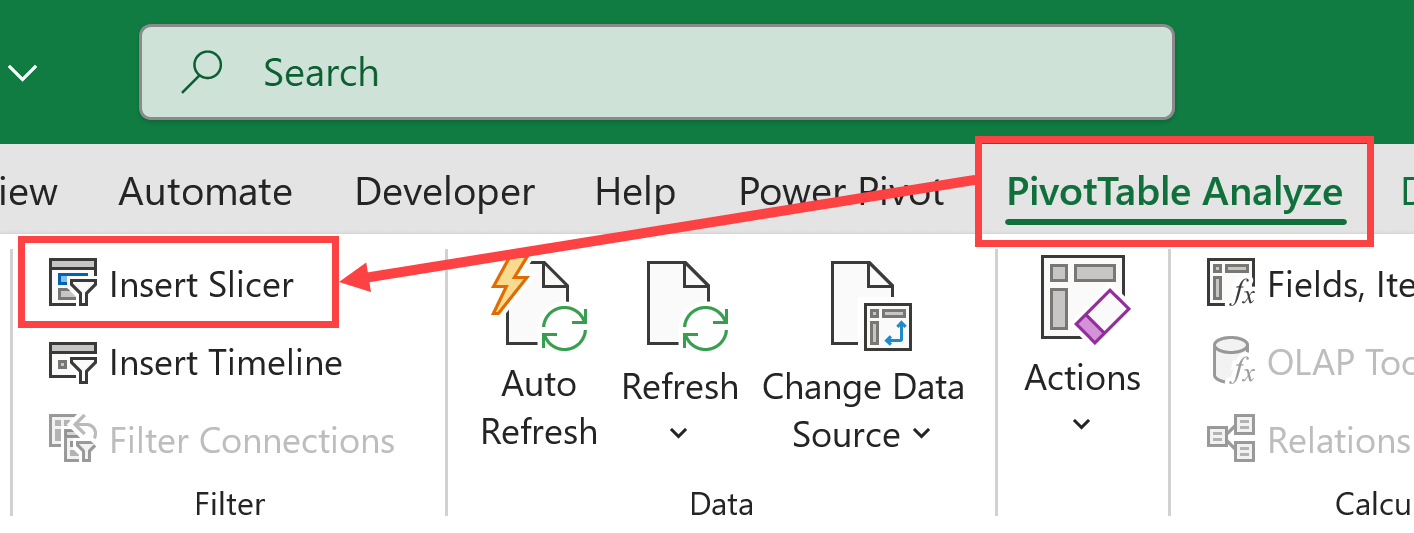 Click on Insert Slicer option