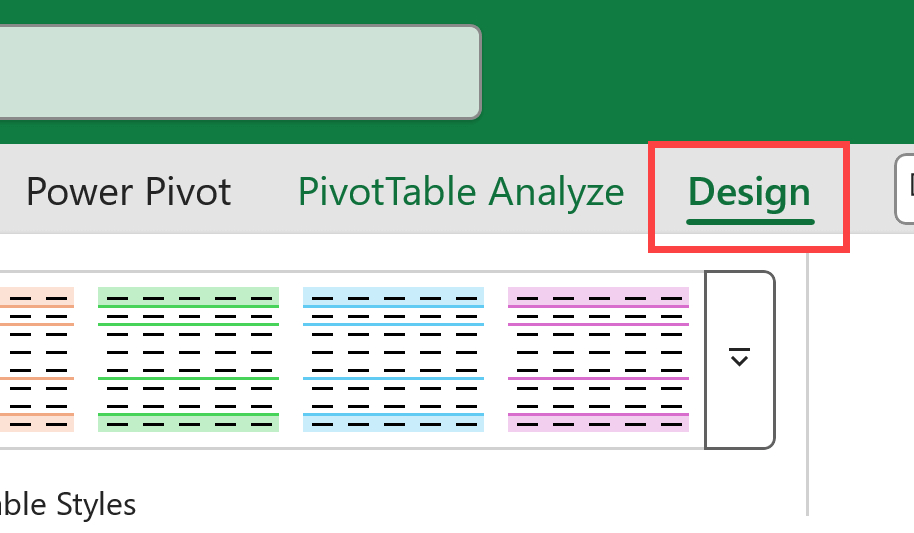 Click on the 'Design' tab in the ribbon