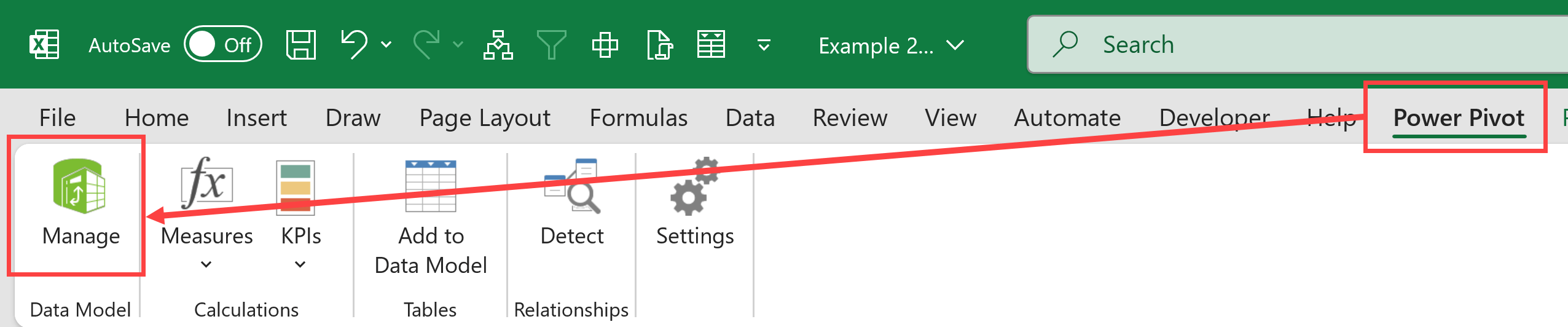 Click on the Manage icon in the Power Pivot tab