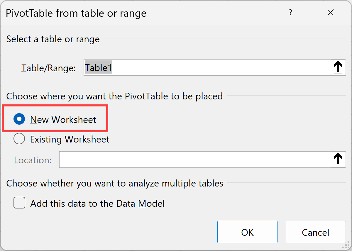 Click on the New Worksheet option