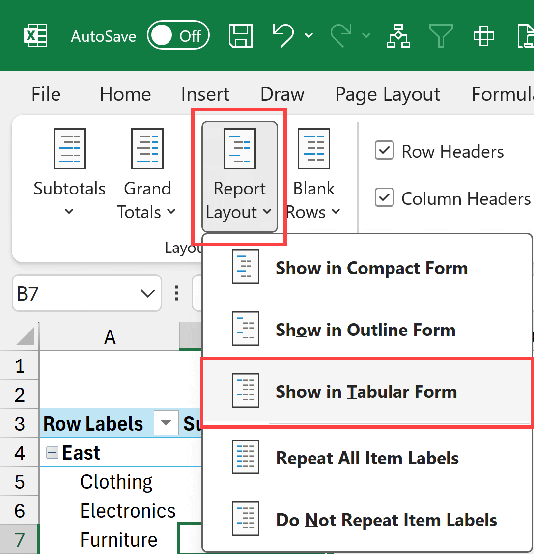 Click on the 'Show in tabular form' option