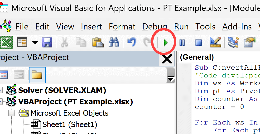 Run the VBA code