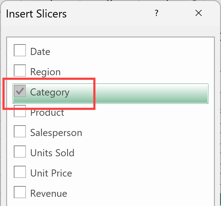 Select the category option