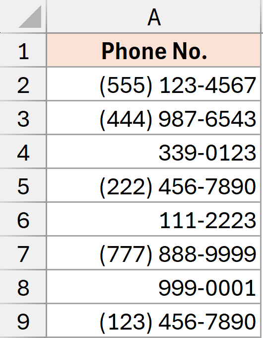 7 and 10 digit phone numbers formatted