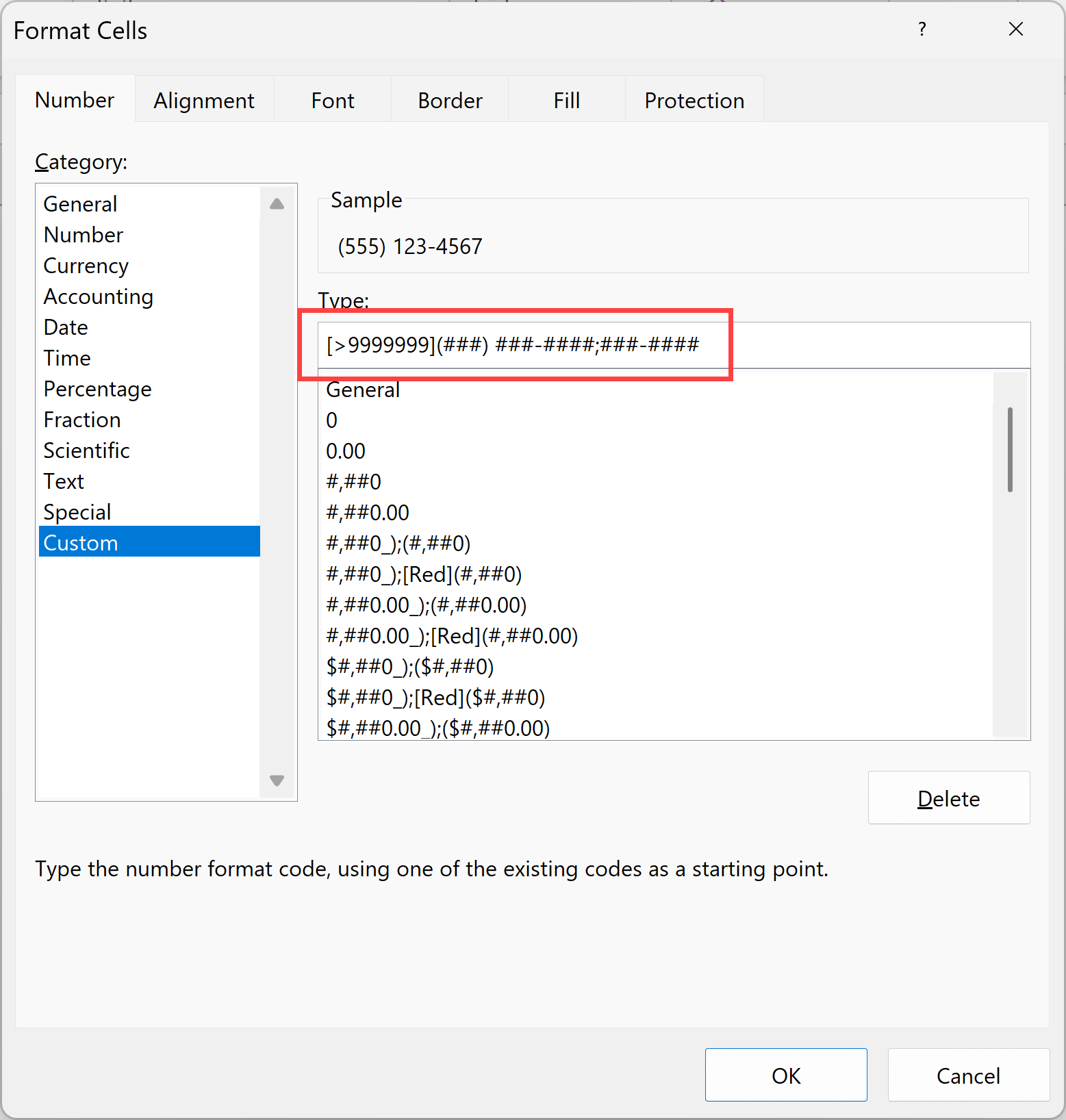 Add custom number formatting in Format Cells dialog box