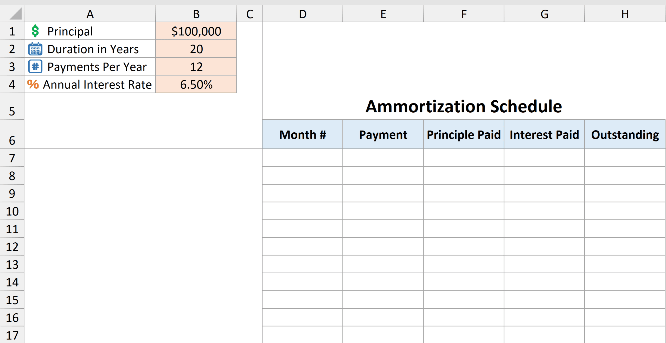Amortization schedule template empty