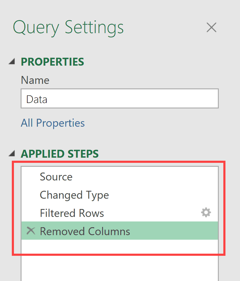 Applied steps pane in Power Query