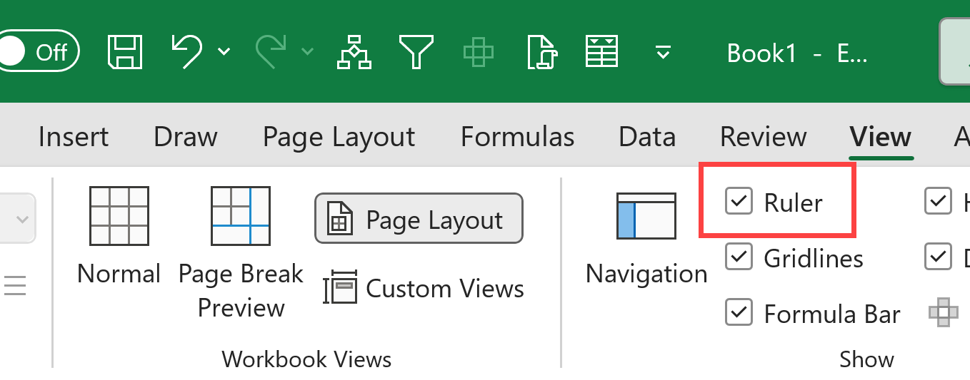 Check the 'Ruler' option in the ribbon