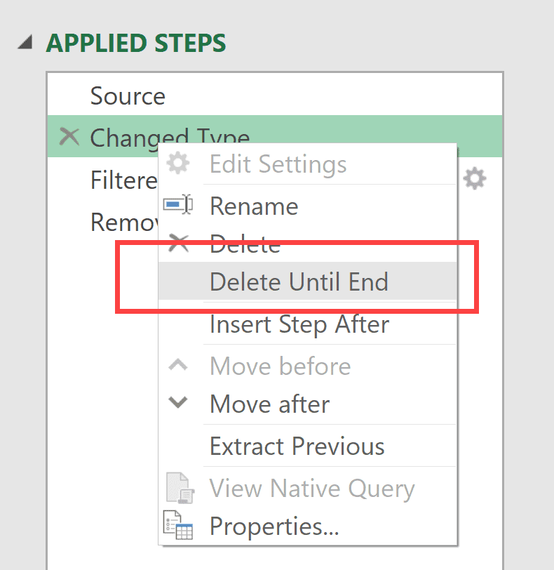 Click on the Delete until end option