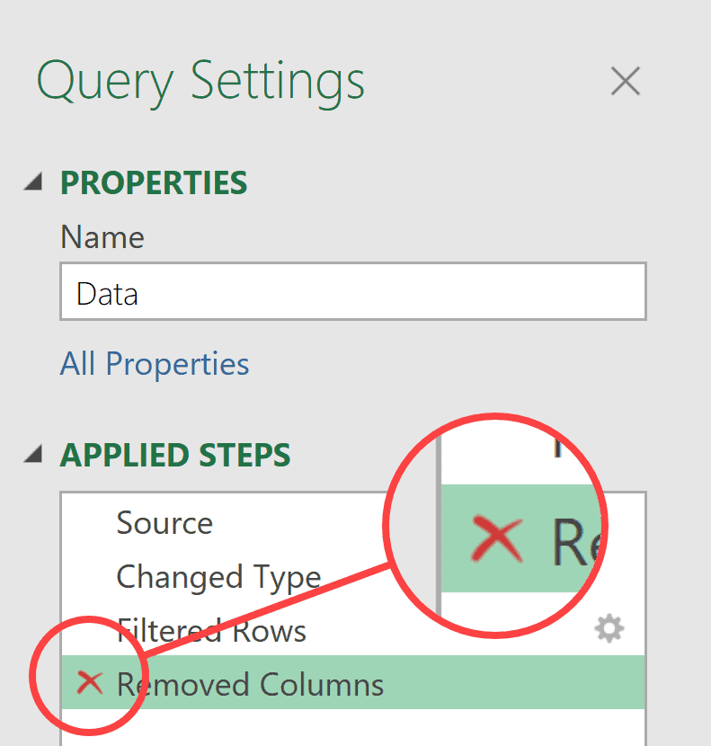 Click on the x icon of the step in Power Query to undo