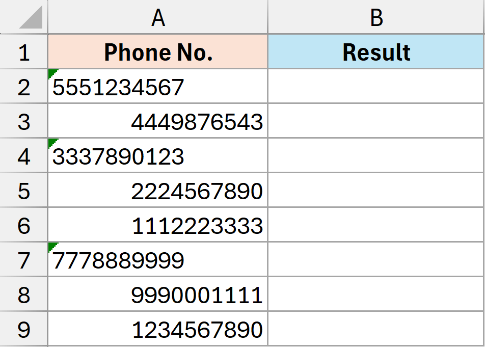 Dataset with phone numbers in text format
