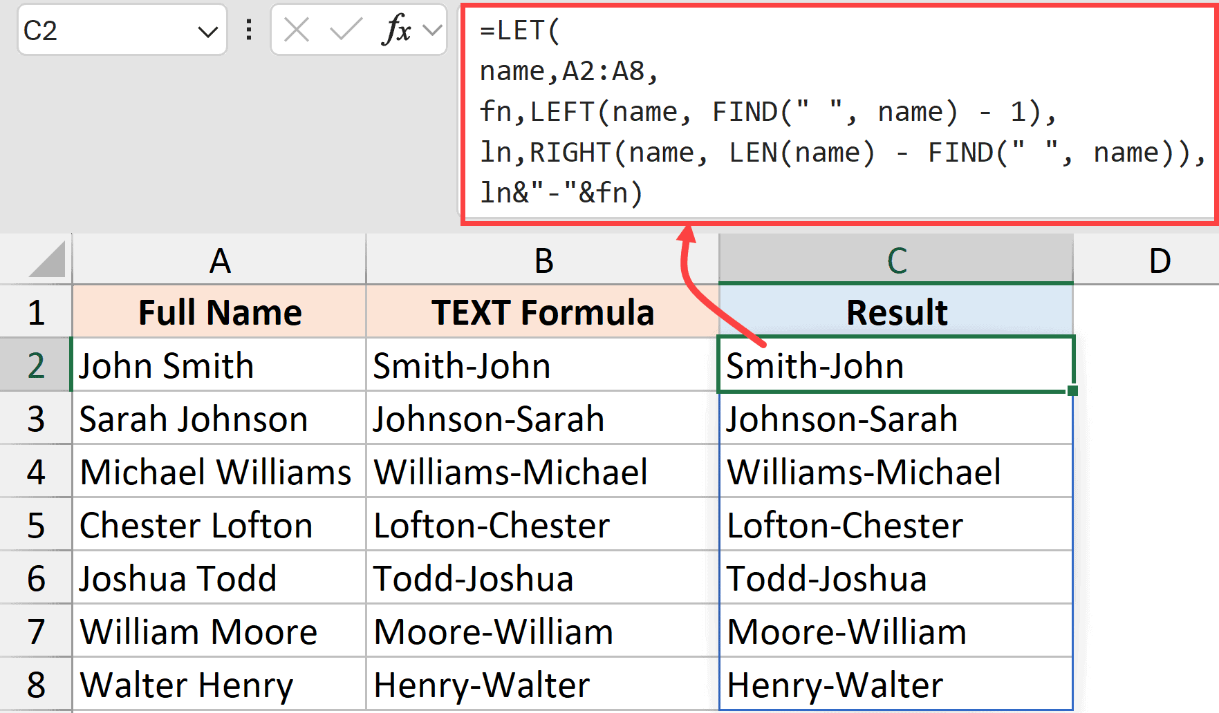 LET formula manipulate names data