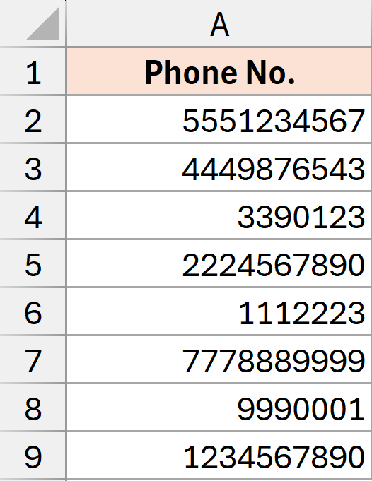 Phone number data with 7 and 10 digits