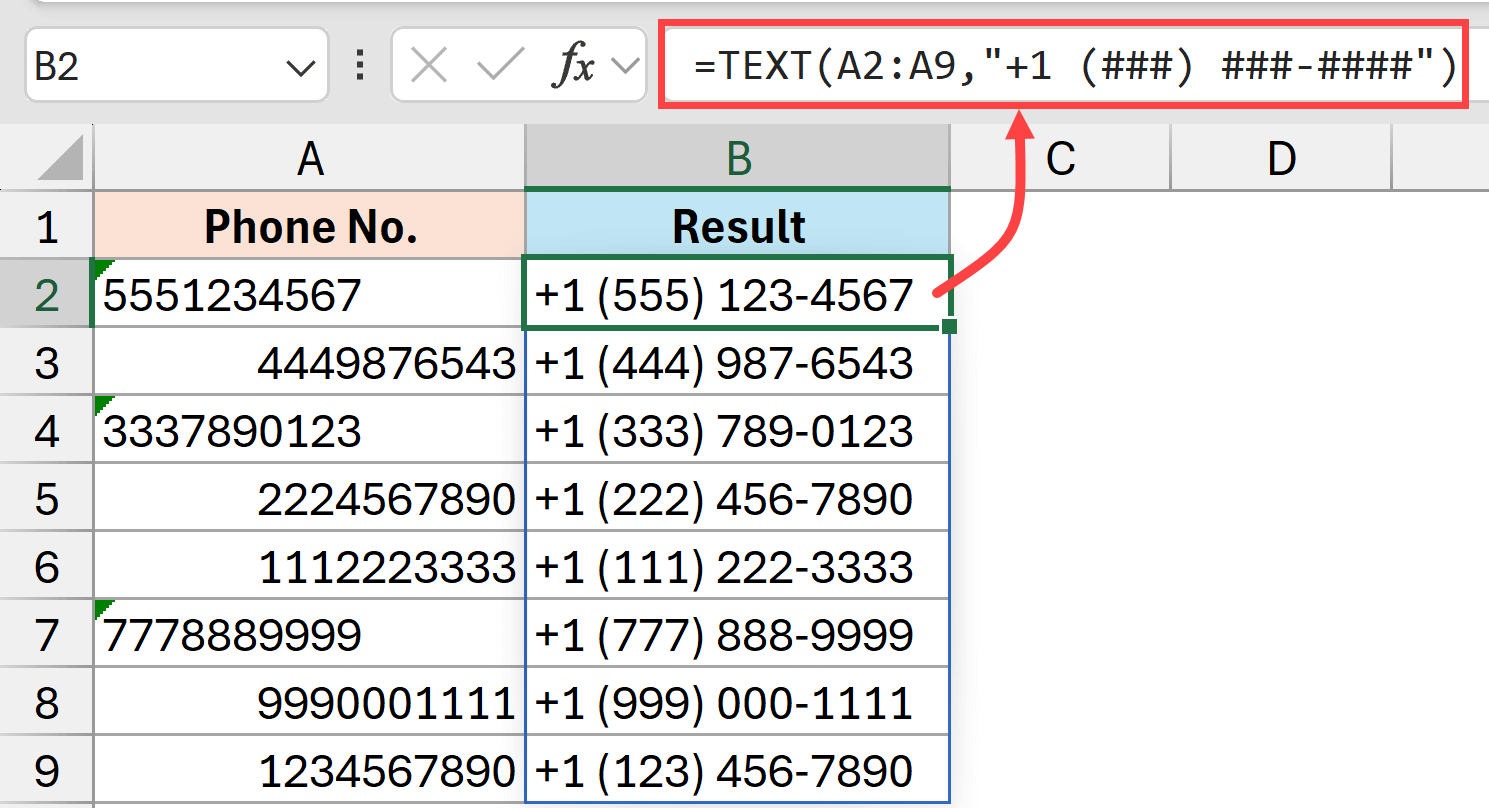 Text formula to format phone numbers